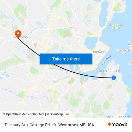 Pillsbury St + Cottage Rd to Westbrook ME USA map