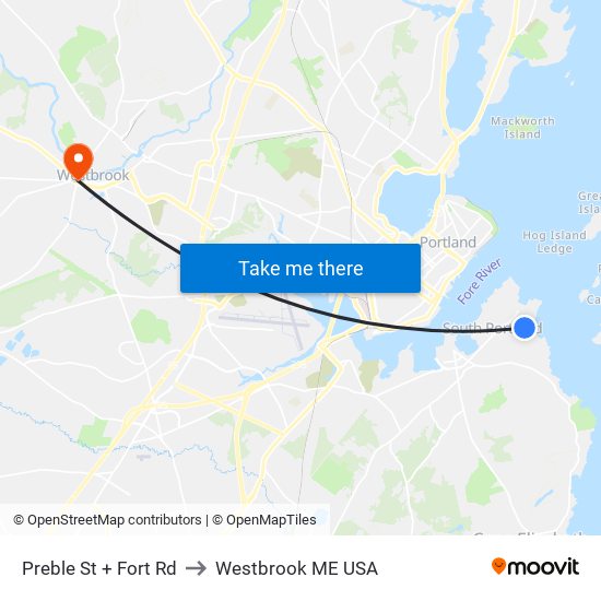 Preble St + Fort Rd to Westbrook ME USA map