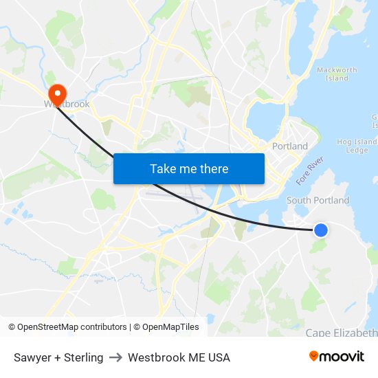 Sawyer + Sterling to Westbrook ME USA map