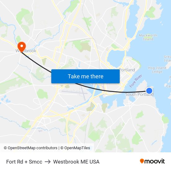 Fort Rd + Smcc to Westbrook ME USA map