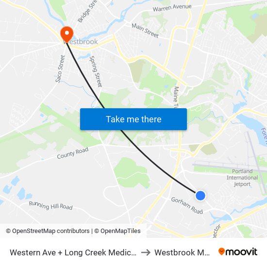 Western Ave + Long Creek Medical Center to Westbrook ME USA map