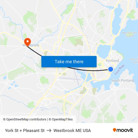 York St + Pleasant St to Westbrook ME USA map