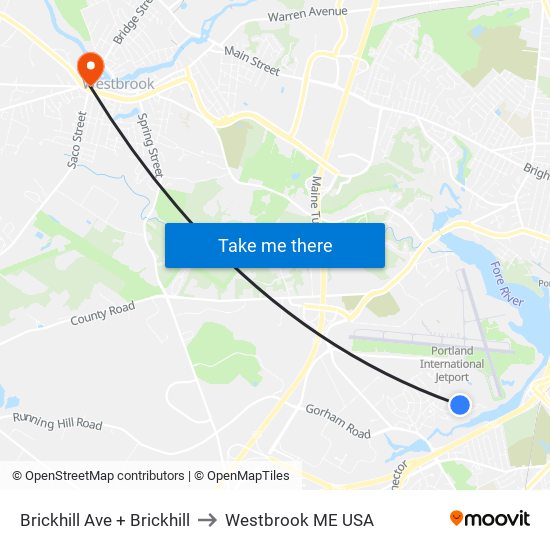 Brickhill Ave + Brickhill to Westbrook ME USA map