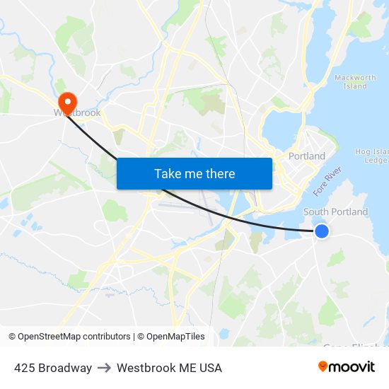 425 Broadway to Westbrook ME USA map