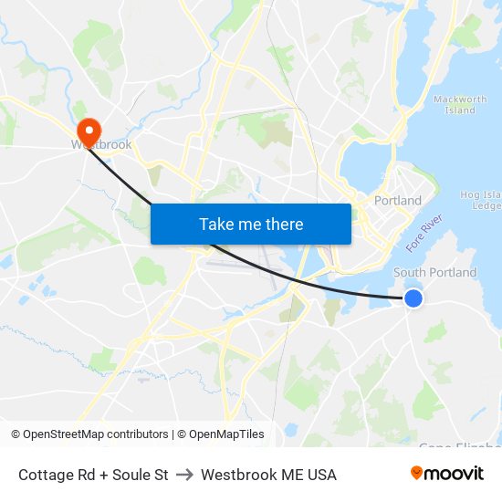 Cottage Rd + Soule St to Westbrook ME USA map