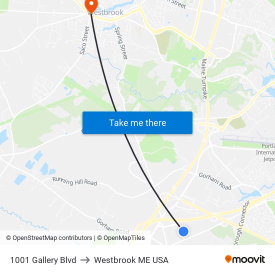 1001 Gallery Blvd to Westbrook ME USA map