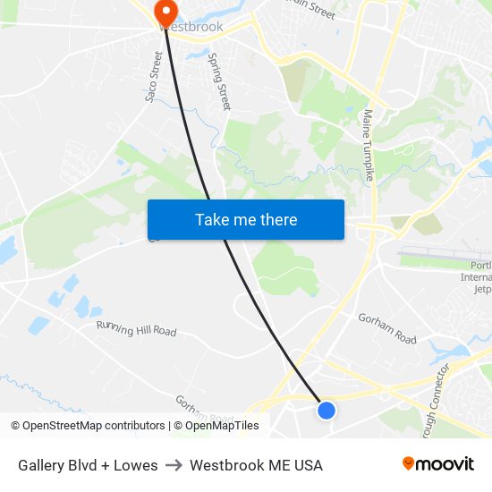 Gallery Blvd + Lowes to Westbrook ME USA map