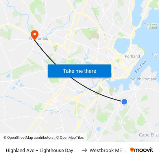 Highland Ave + Lighthouse Day School to Westbrook ME USA map