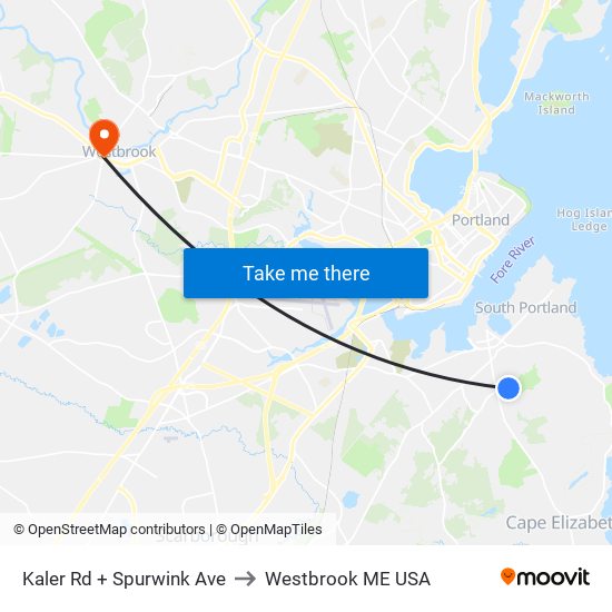 Kaler Rd + Spurwink Ave to Westbrook ME USA map