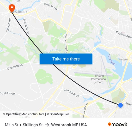 Main St + Skillings St to Westbrook ME USA map