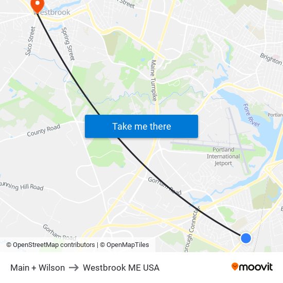 Main + Wilson to Westbrook ME USA map