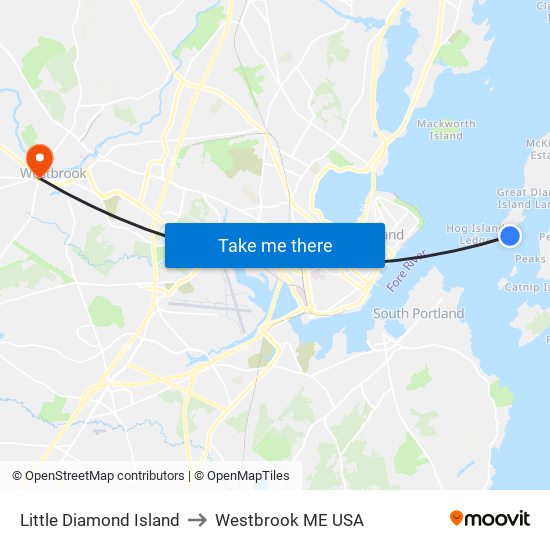 Little Diamond Island to Westbrook ME USA map