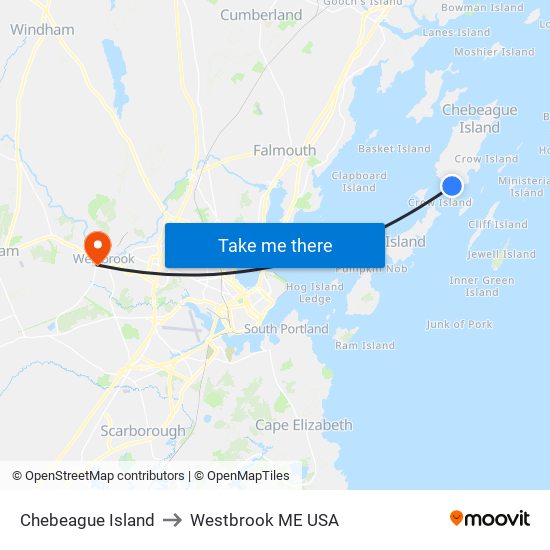 Chebeague Island to Westbrook ME USA map