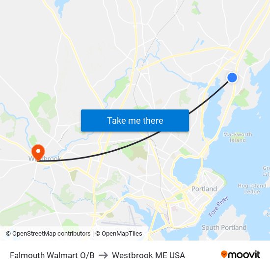 Falmouth Walmart O/B to Westbrook ME USA map