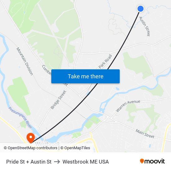 Pride St + Austin St to Westbrook ME USA map