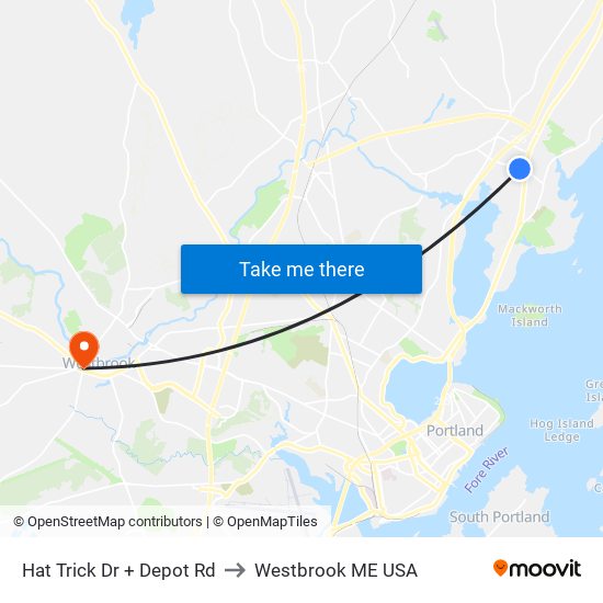 Hat Trick Dr + Depot Rd to Westbrook ME USA map