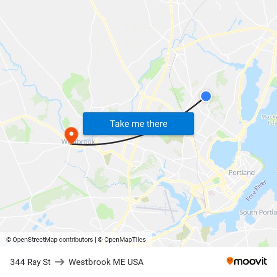 344 Ray St to Westbrook ME USA map