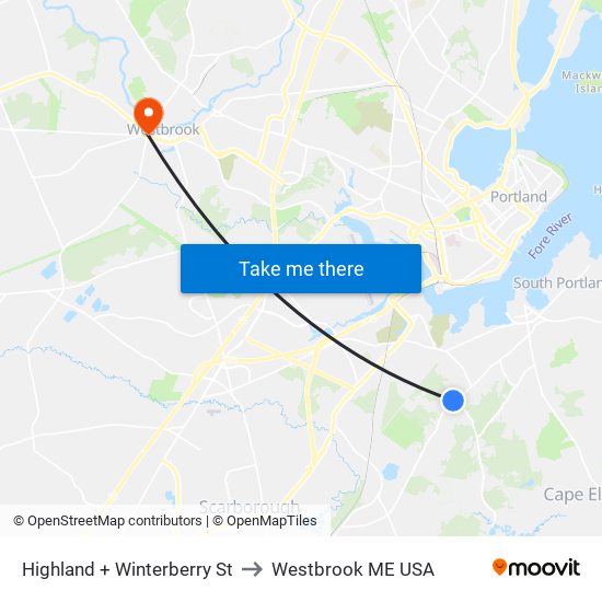 Highland + Winterberry St to Westbrook ME USA map