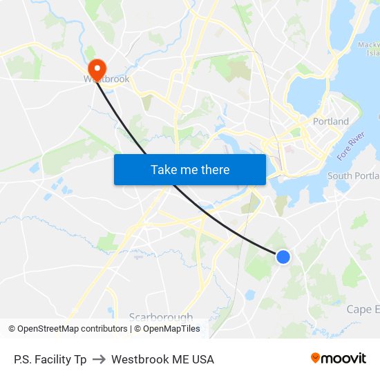 P.S. Facility Tp to Westbrook ME USA map