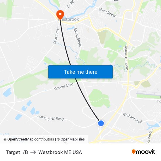 Target I/B to Westbrook ME USA map