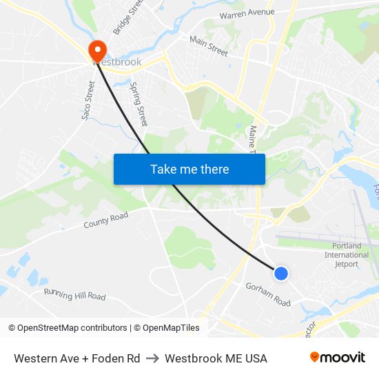 Western Ave + Foden Rd to Westbrook ME USA map