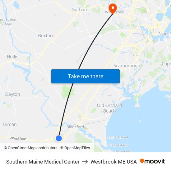 Southern Maine Medical Center to Westbrook ME USA map