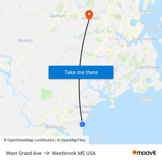 West Grand Ave to Westbrook ME USA map