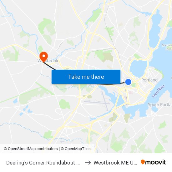 Deering's Corner Roundabout O/B to Westbrook ME USA map
