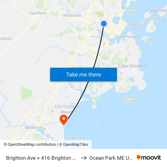 Brighton Ave + 416 Brighton Ave to Ocean Park ME USA map