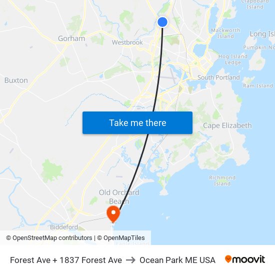 Forest Ave + 1837 Forest Ave to Ocean Park ME USA map