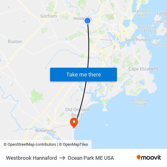 Westbrook Hannaford to Ocean Park ME USA map