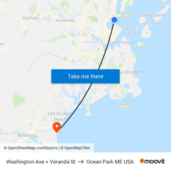 Washington Ave + Veranda St to Ocean Park ME USA map