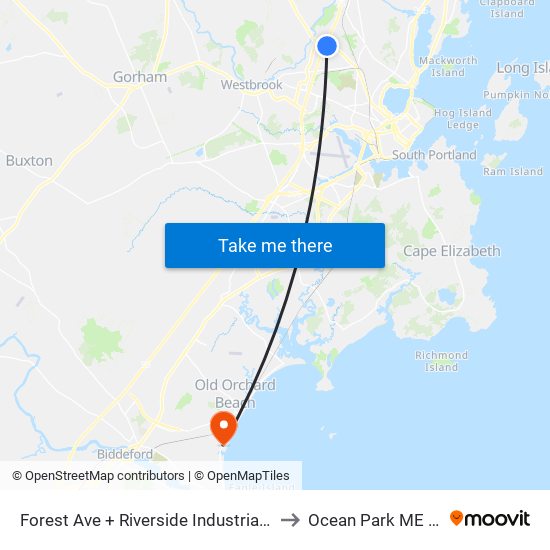 Forest Ave + Riverside Industrial Pwky to Ocean Park ME USA map