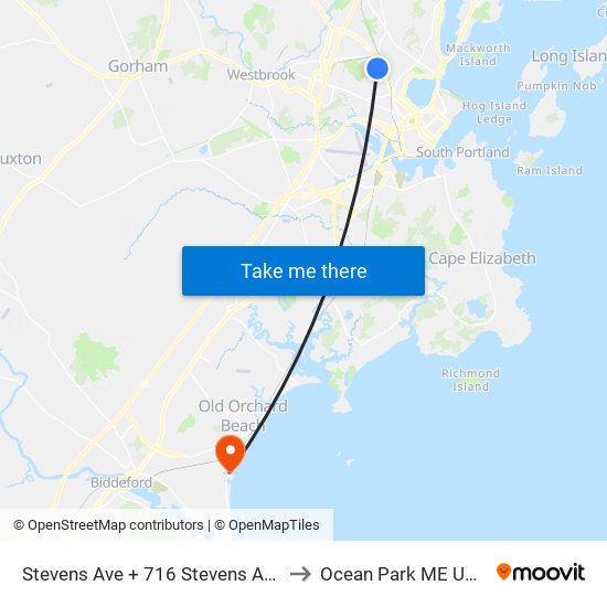 Stevens Ave + 716 Stevens Ave to Ocean Park ME USA map