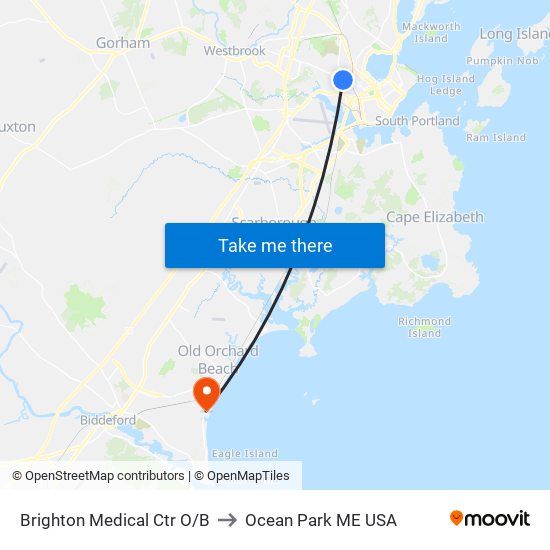 Brighton Medical Ctr O/B to Ocean Park ME USA map