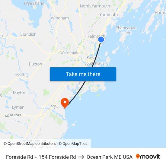 Foreside Rd + 154 Foreside Rd to Ocean Park ME USA map