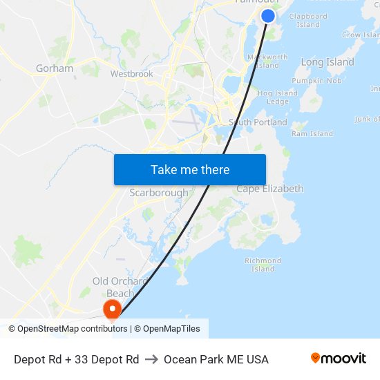 Depot Rd + 33 Depot Rd to Ocean Park ME USA map