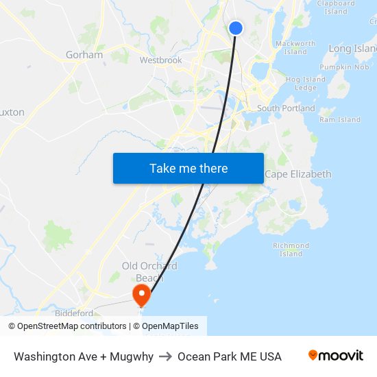 Washington Ave + Mugwhy to Ocean Park ME USA map