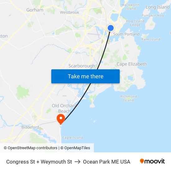 Congress St + Weymouth St to Ocean Park ME USA map