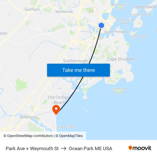 Park Ave + Weymouth St to Ocean Park ME USA map