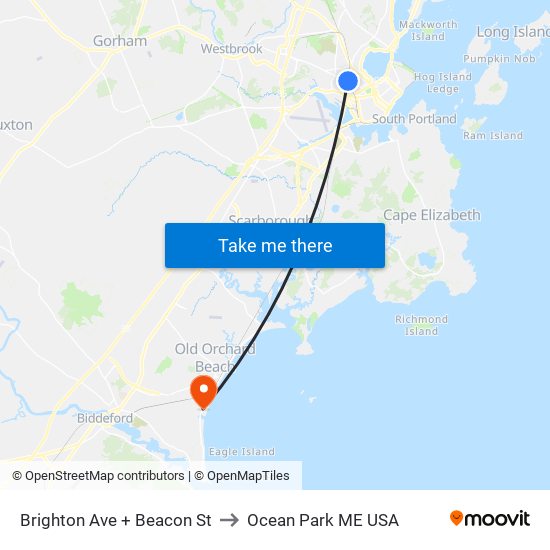 Brighton Ave + Beacon St to Ocean Park ME USA map