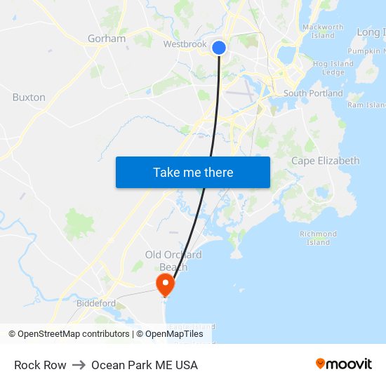 Rock Row to Ocean Park ME USA map