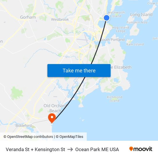 Veranda St + Kensington St to Ocean Park ME USA map