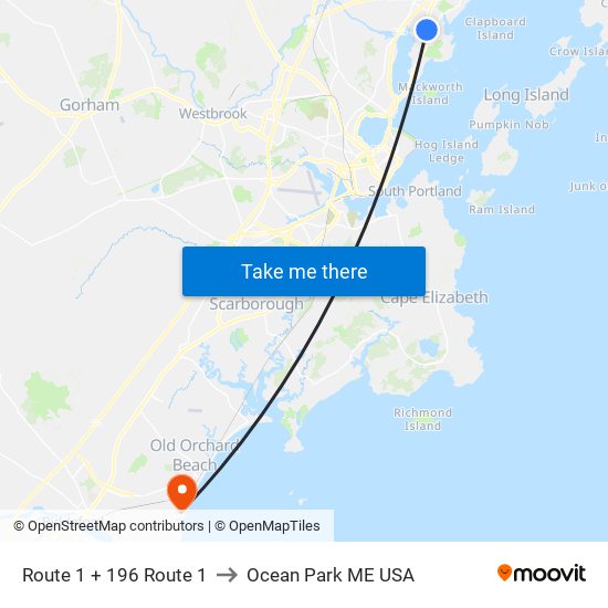 Route 1 + 196 Route 1 to Ocean Park ME USA map