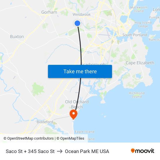 Saco St + 345 Saco St to Ocean Park ME USA map