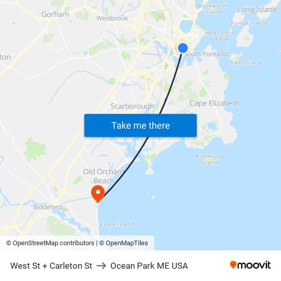 West St + Carleton St to Ocean Park ME USA map