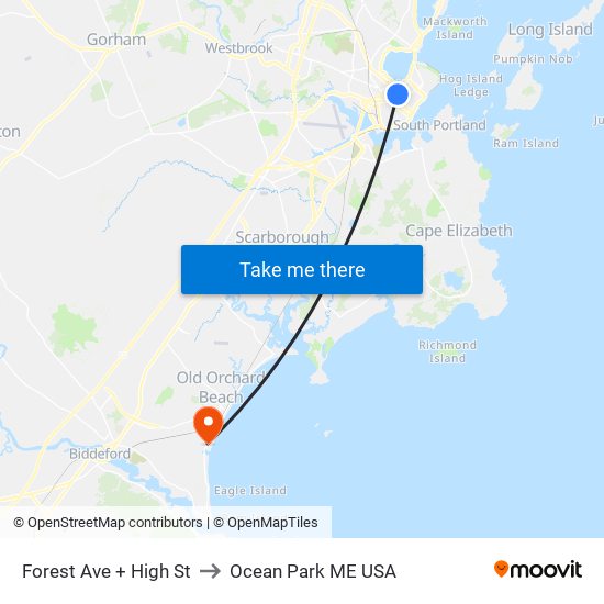 Forest Ave + High St to Ocean Park ME USA map