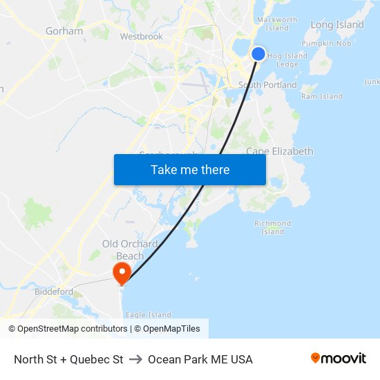 North St + Quebec St to Ocean Park ME USA map