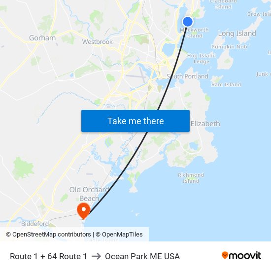 Route 1 + 64 Route 1 to Ocean Park ME USA map