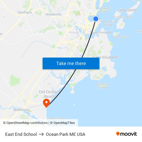 East End School to Ocean Park ME USA map